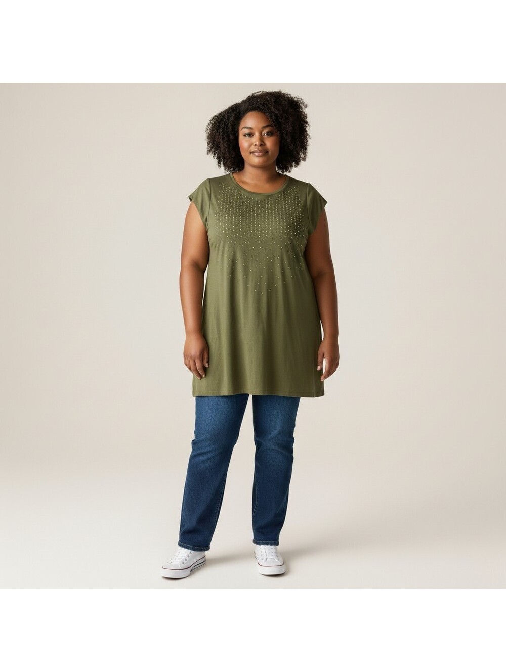 Apt. 9 Tunic Top Women XL Green Rhinestone Short Sleeve Stretch Rayon Casual